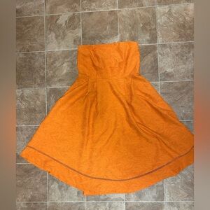 Orange textured A-line Strapless Dress
